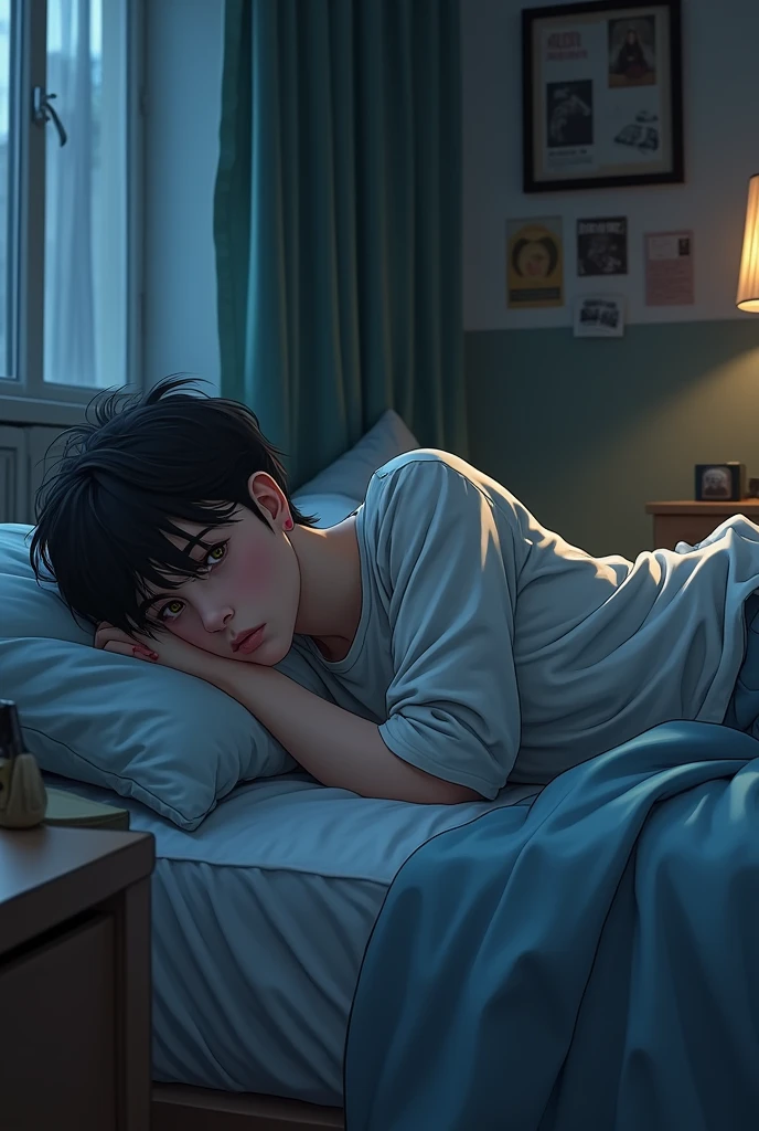 tired adult uni student living hard life doesnt know future and lost in thought remembering old childhood or teenage life was all fun but now everything is tiring  lying on bed
