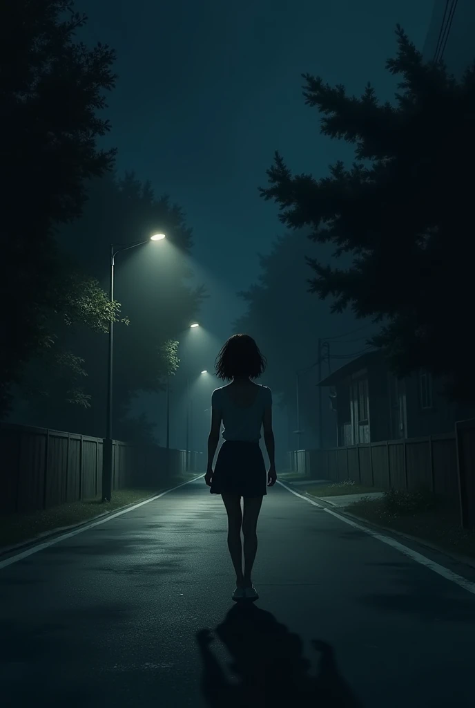 Girl coming in road night alone