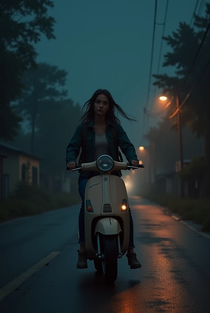 Girl coming in road night alone in scooty 