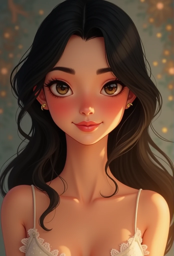 smile, black hair, gentle face, facing the audience, masterpiece, Best quality, super excellent, best shadow , Disney style, Better lighting , cinematic light , white skin tone