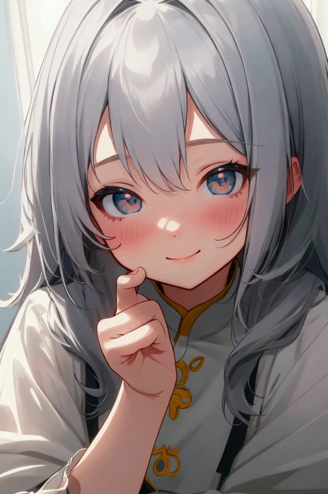 {Highest quality}, {とてもbeautiful}, {Very detailed}, {Best illustrations},masterpiece,Highest quality, Ultra-detailed illustrations、Gray Hair、長くbeautiful髪、cute、beautiful、Cute smile、Cute pose