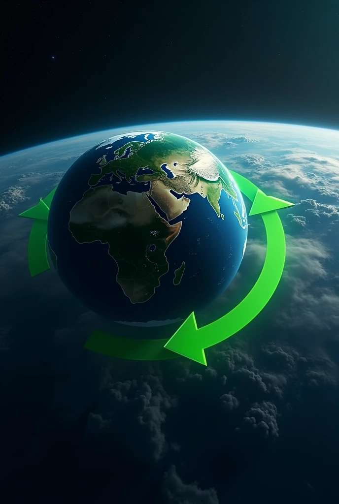 A time-lapse of the Earth spinning on its axis, followed by an animation showing the planet reversing its direction of rotation with green arrows.
