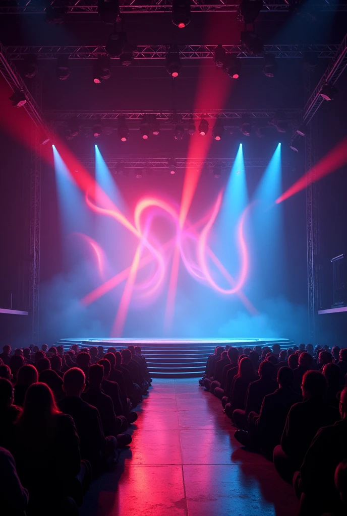 the stage of concert , the lights and colors. But there are no musicians. realistic
