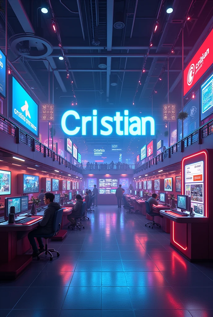 a gamer festival without people in the image , with the name in the background of Cristian 