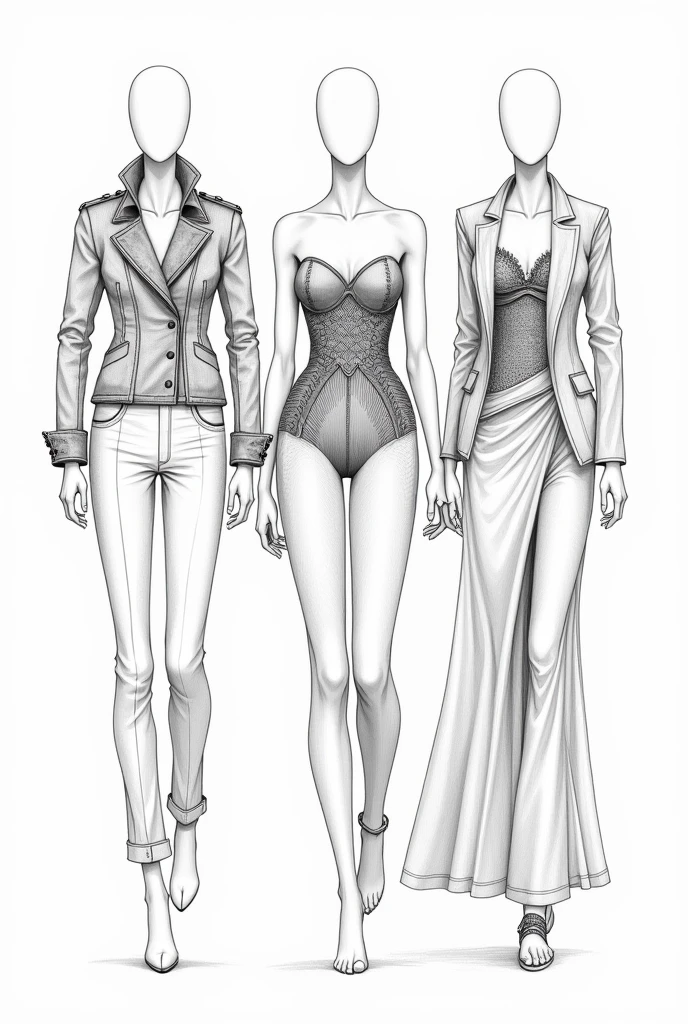 fashion illustration pencil sketch without background
4 garments inspired by culture of dessert with a touch of western garments will include jackets trousers dresses skirts and bustiers add trousers