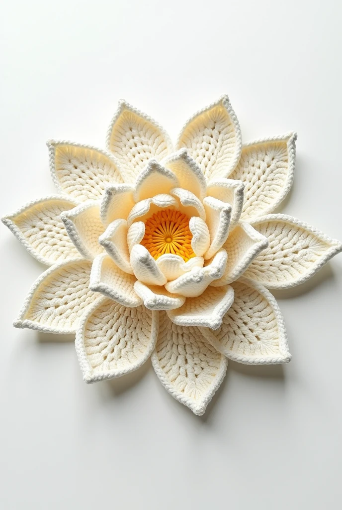 Create a crocheted Victoria Regia design with a white background