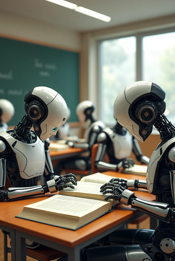 Robots read books in the classroom