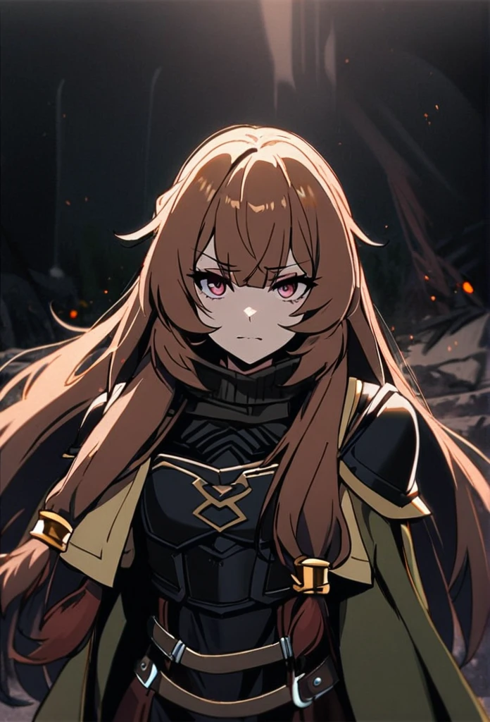 1girl, solo, raphtalia, the rising of the shield hero, black boots, black armor, evil side,
