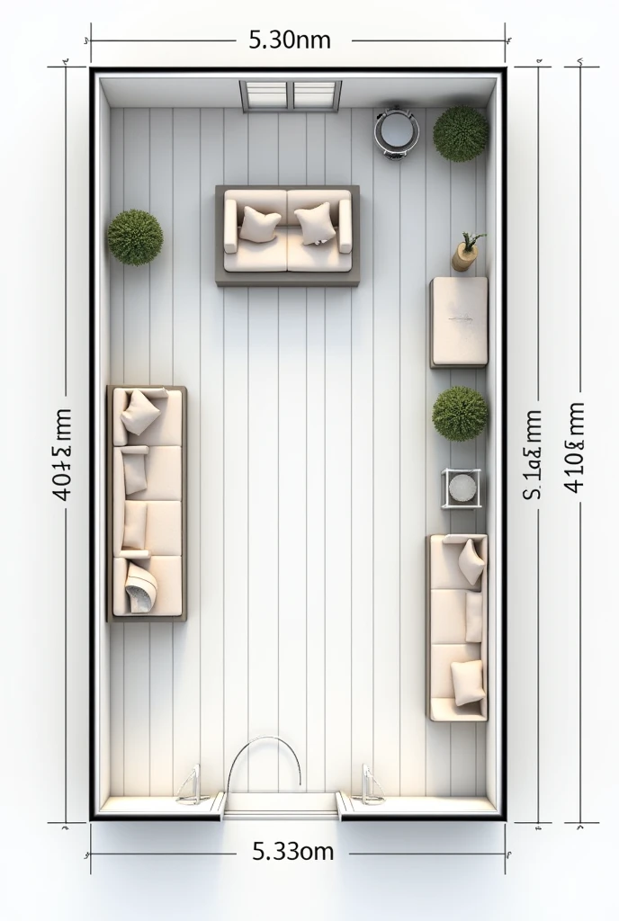 create a floor plan for a store following the measurements below ? back wall with 5,30m long, left side wall with 4,40m, only the measurements without 3d objects, insert the measurements into the image