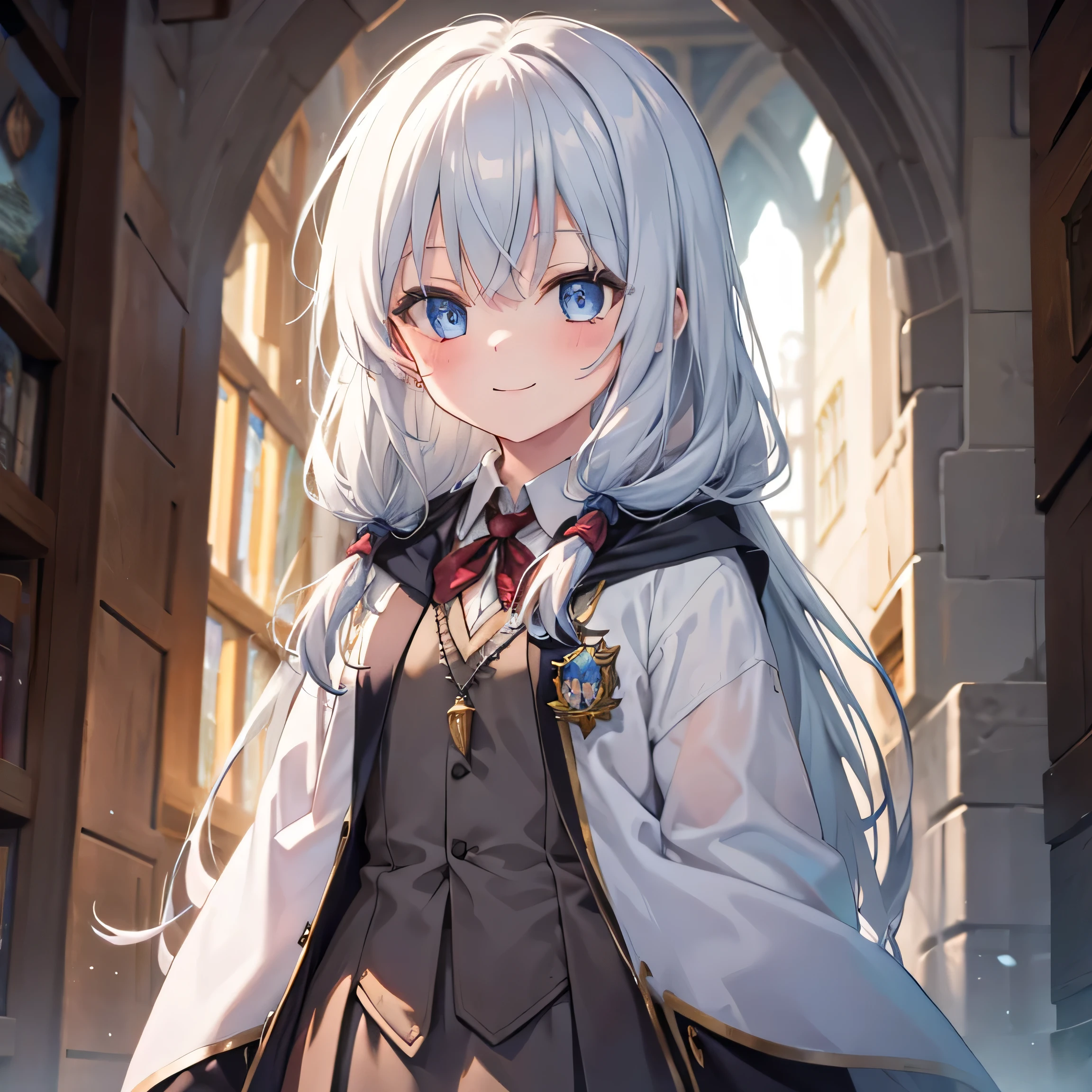 1 girl,Long hair, hogwarts uniform, smile, cute, ultra HD,