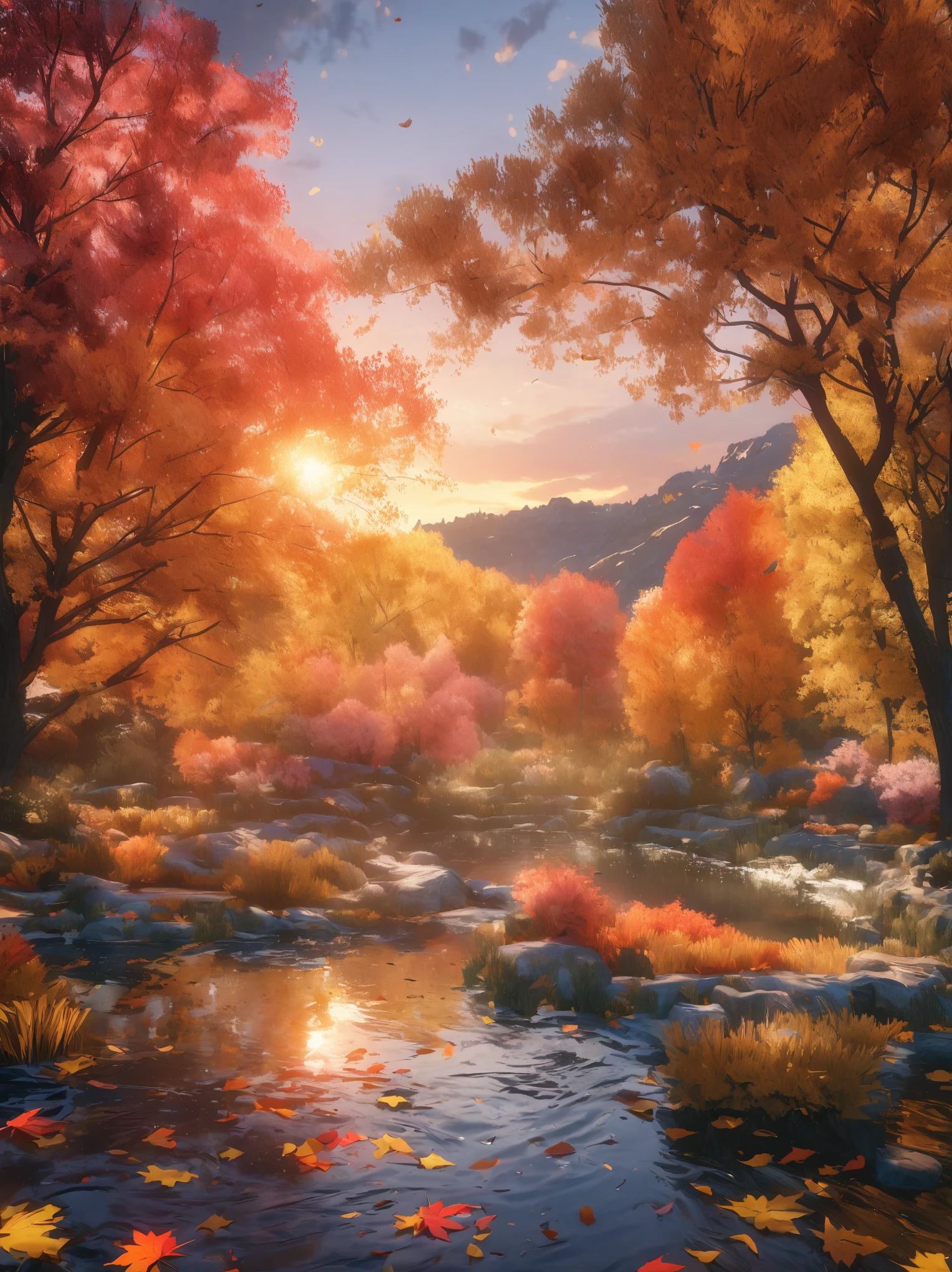 DIY16,best quality, Ultra HD, masterpieces, 8K, Practical, Anime style, 3D Rendering,(Pond in the evening:1.2), (8K, best quality, masterpiece:1.2), (Ultra-high resolution:1.0), Extremely bright design, Soft colors, (ink:1.3), Autumn Lights, High Detail, dramatic, photoPractical painting art