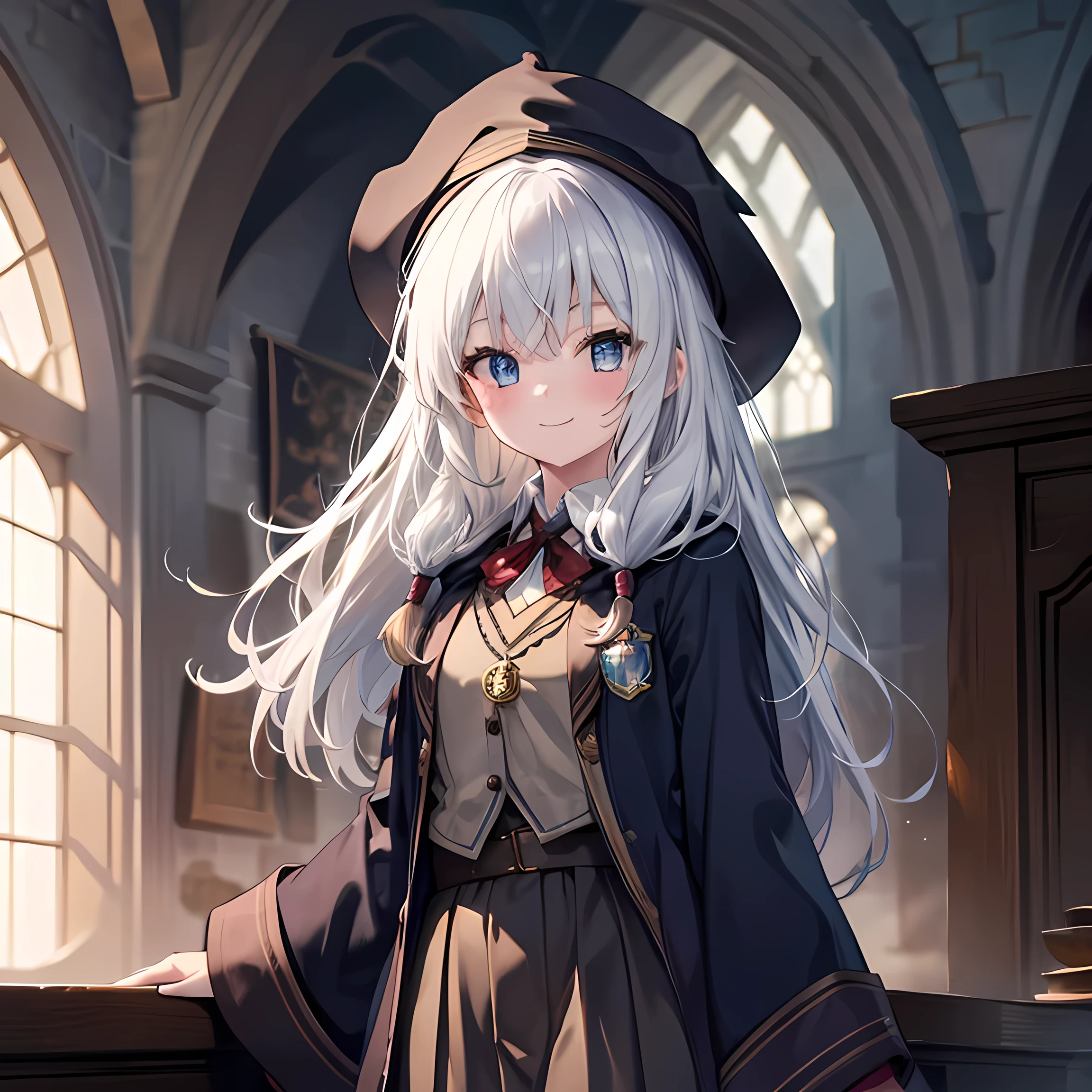 1 girl,Long hair, hogwarts uniform, smile, cute, ultra HD,