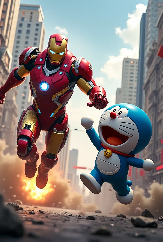 Iron Man and Doraemon with with their fight
