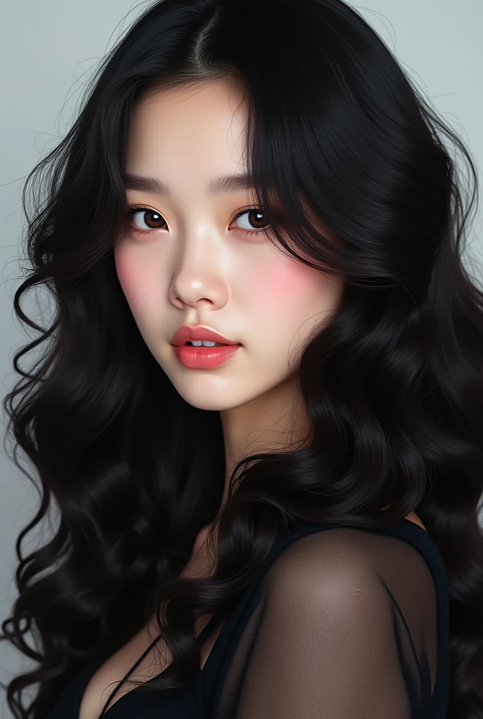 Ai of jennie of blackpink with long curly hair