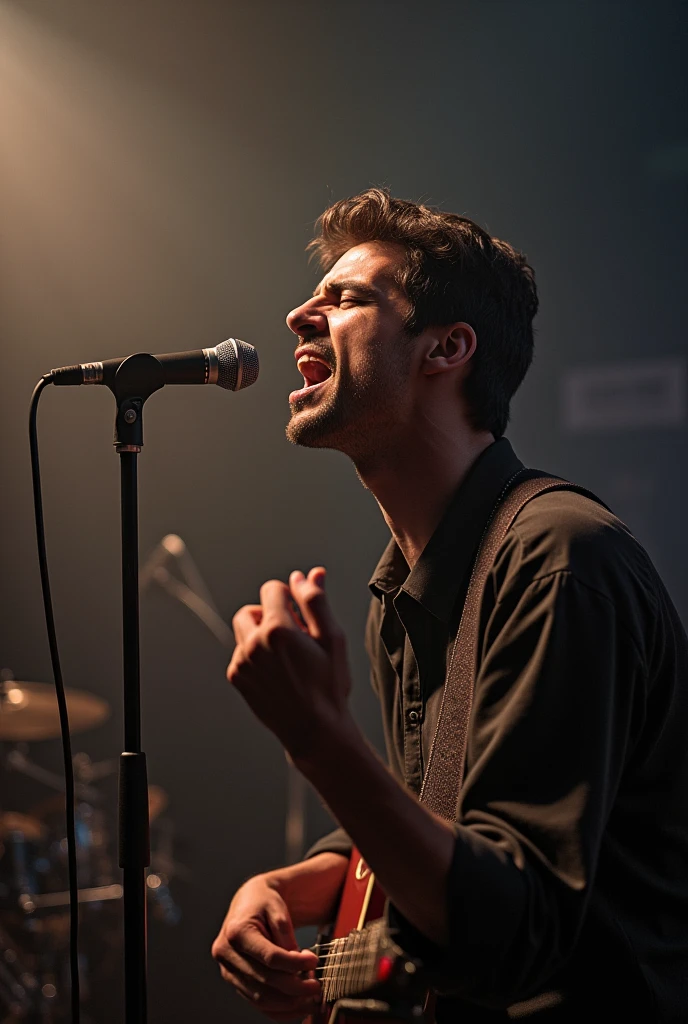 Creates a guy almost swallowing the microphone