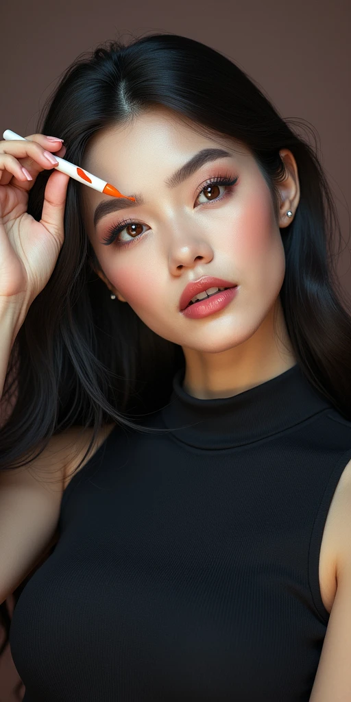 a woman applying nail polish, simple background, beautiful detailed eyes, beautiful detailed lips, extremely detailed face, long eyelashes, delicate feminine hands, intricate nail art, high quality, 8k, hyperrealistic, photorealistic, masterpiece, professional, warm lighting, elegant, soft colors, pastel palette