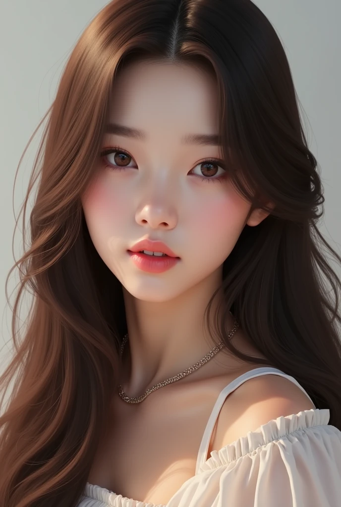 Ai of jennie of blackpink with long straight brown hain and exactly like jennie