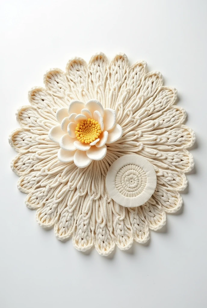Create a crocheted Victoria Regia design with a white background