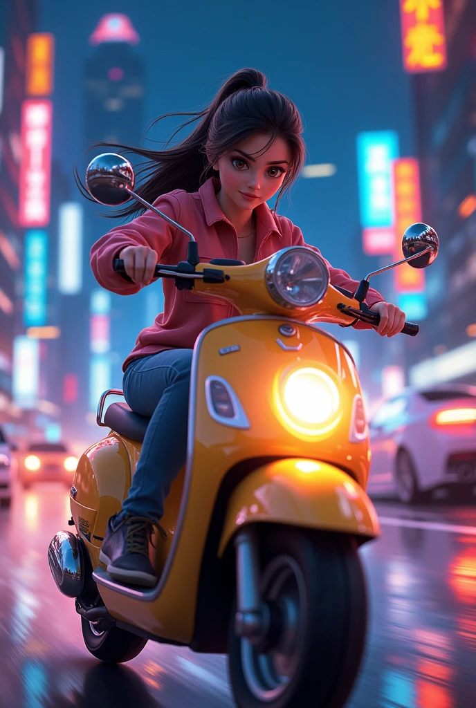 Girl going fast in scooty night
