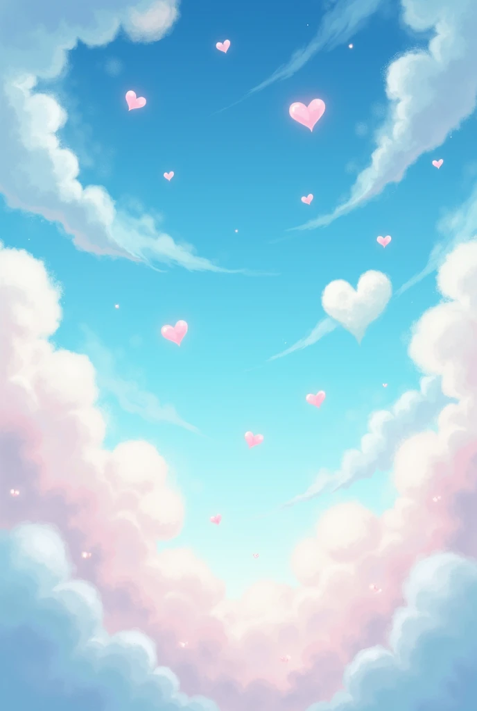 A sky scene, with hearts and clouds in the air, a love poem