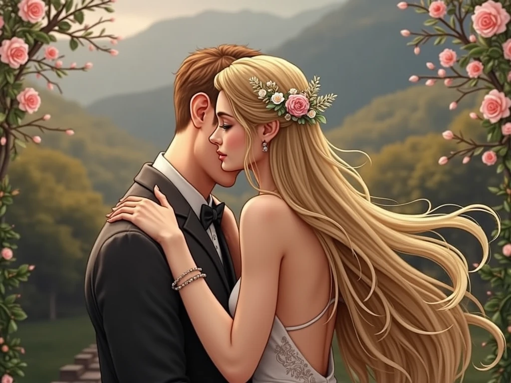 Put us both getting married, and the woman's hair is blond and straight.