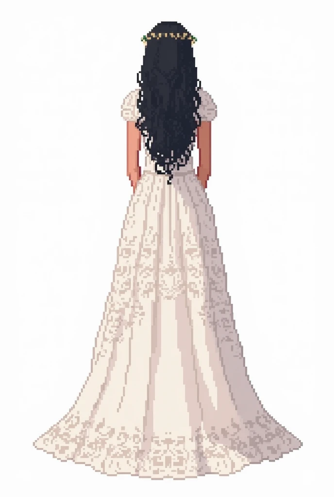 Pixel art,,pixel,Black Hair,Long Hair,White background,Wedding dress,