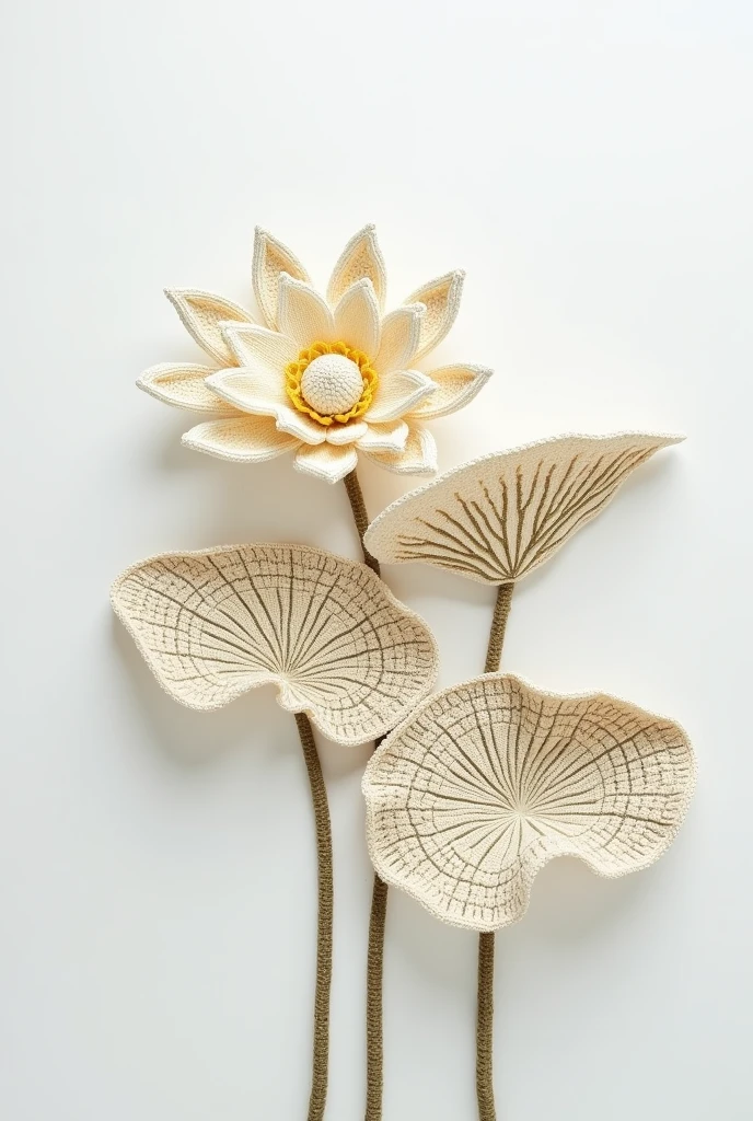 Create a crocheted Victoria Regia design with a white background