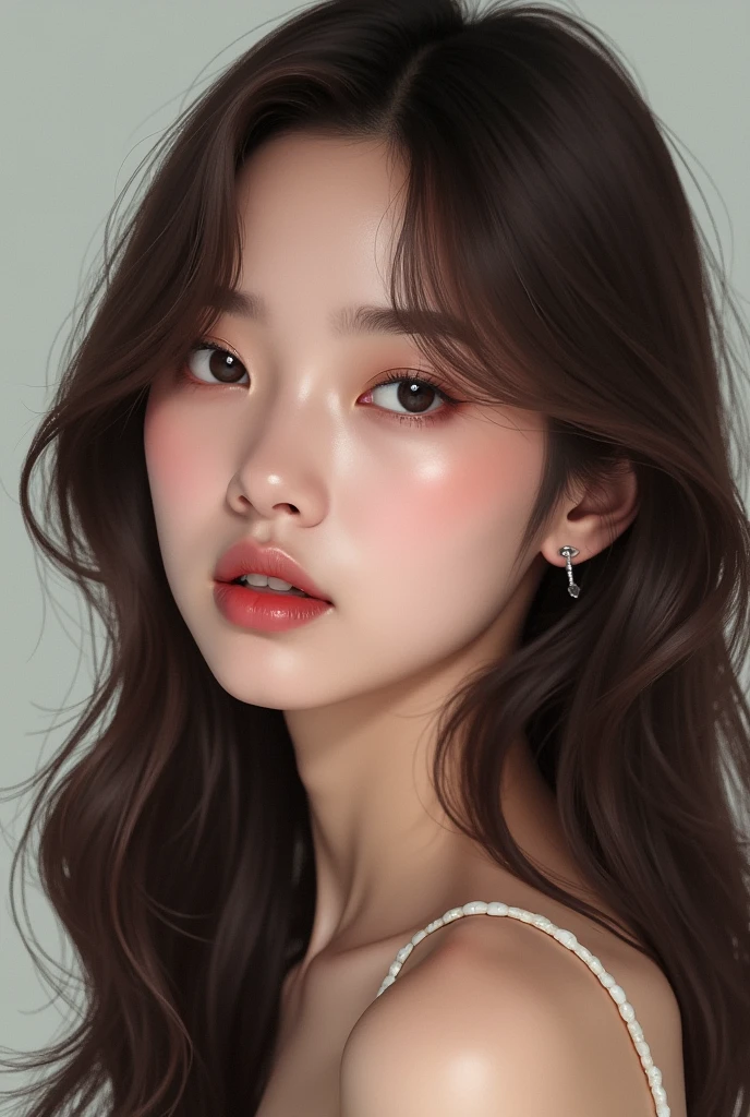 Ai of jennie of blackpink with long straight brown hain and exactly like jennie and realistic