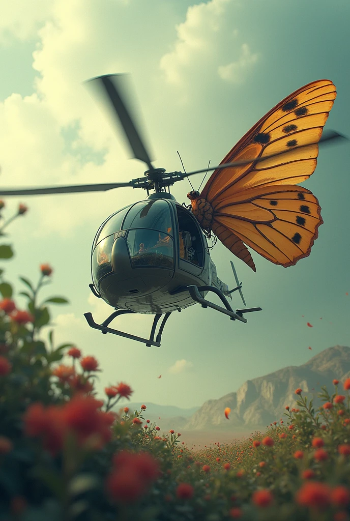 The helicopter and the butterfly had an accident.