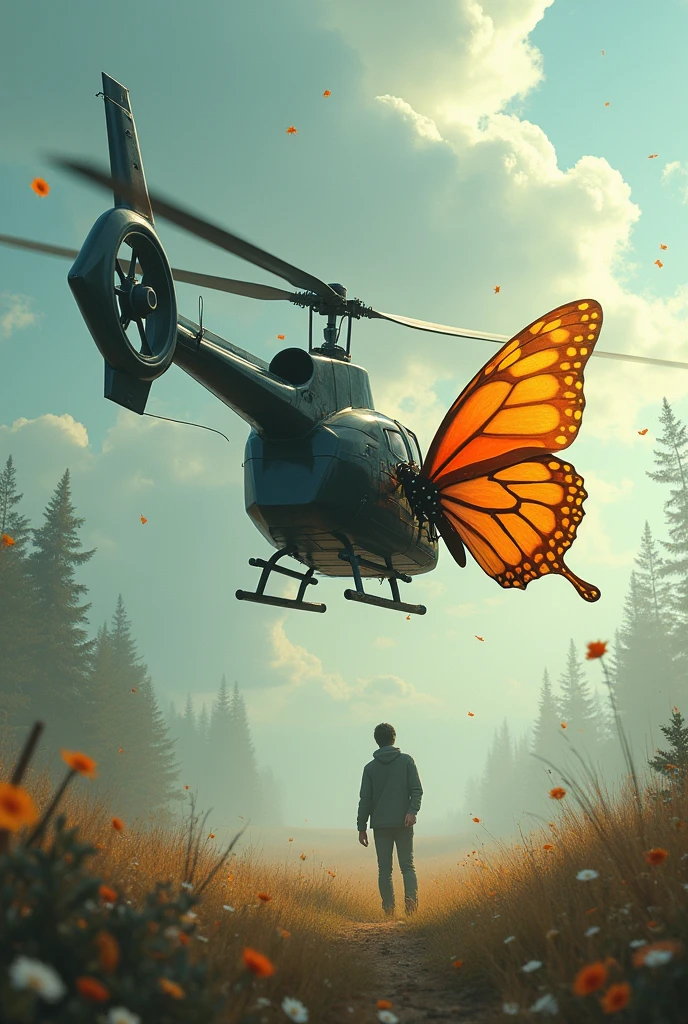 The helicopter and the butterfly had an accident.
