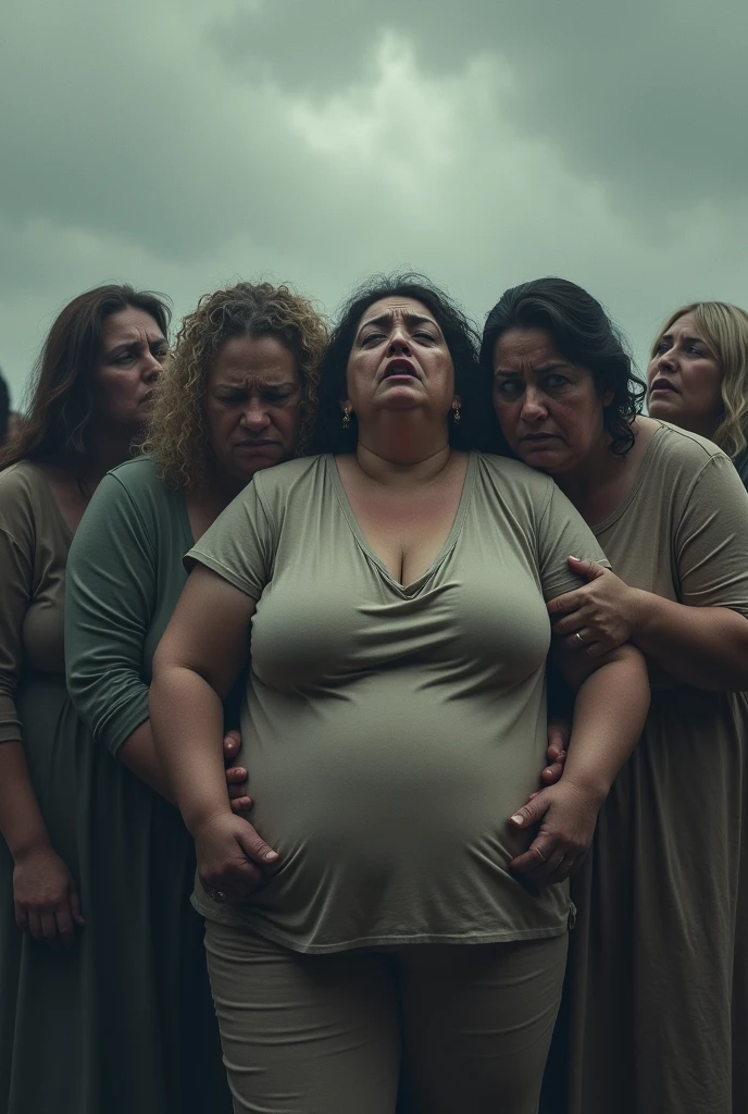 Many desperate fat women , grey sky