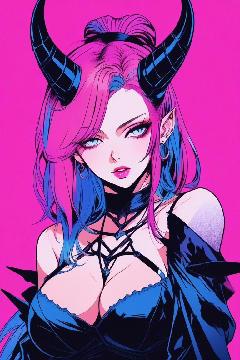 
Illustrator, anime , Realistic ,sketch , 1 person, model, Age 25, lip, Sexy and revealing succubus costume, order, Blue and pink gradient background, Neon Hair, Big Breasts, Her cleavage is visible, look back, Upper Body, Sexy look, Texture Trim, Russia, (masterpiece,Highest quality)