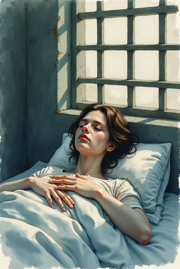 Create me a watercolor image of a sleeping prisoner
