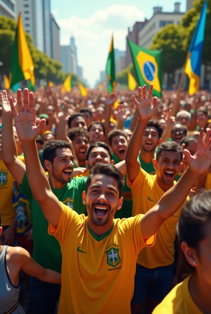 a crowd of people in brazil waving