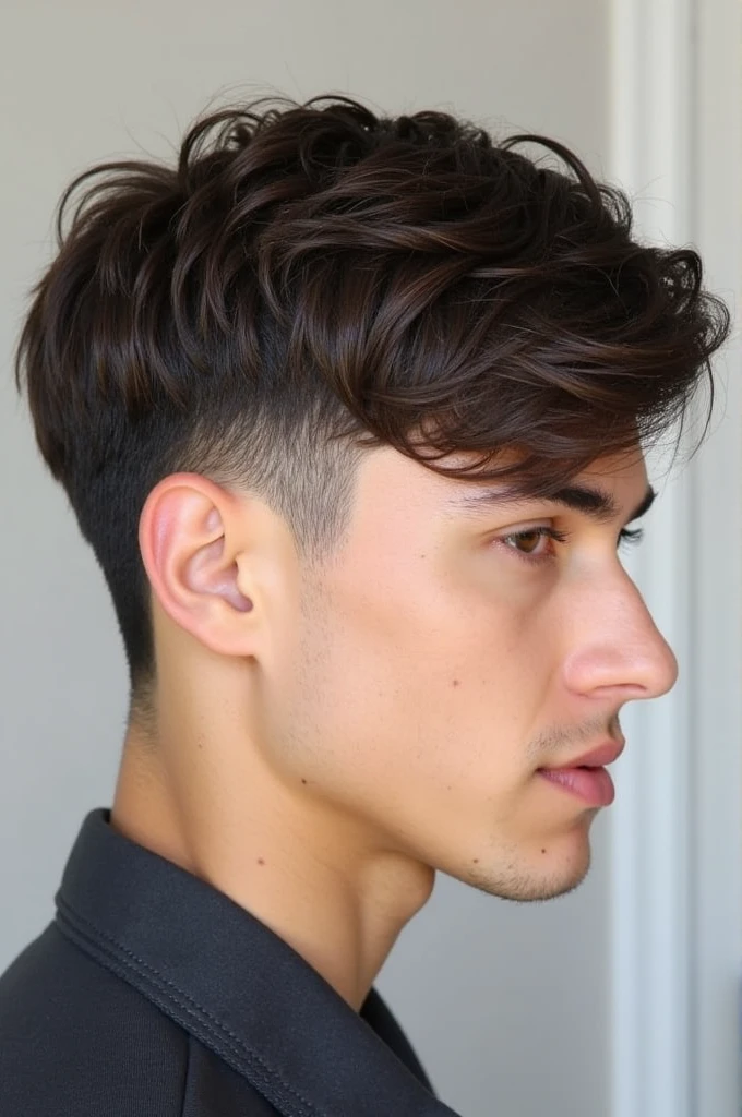 Genarate best three side view of hairstyle of oval face shape and thin hair for men