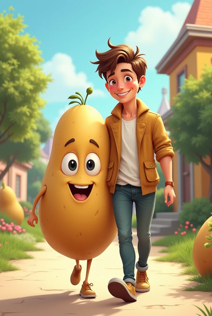 Cute guy walking potato cartoon 