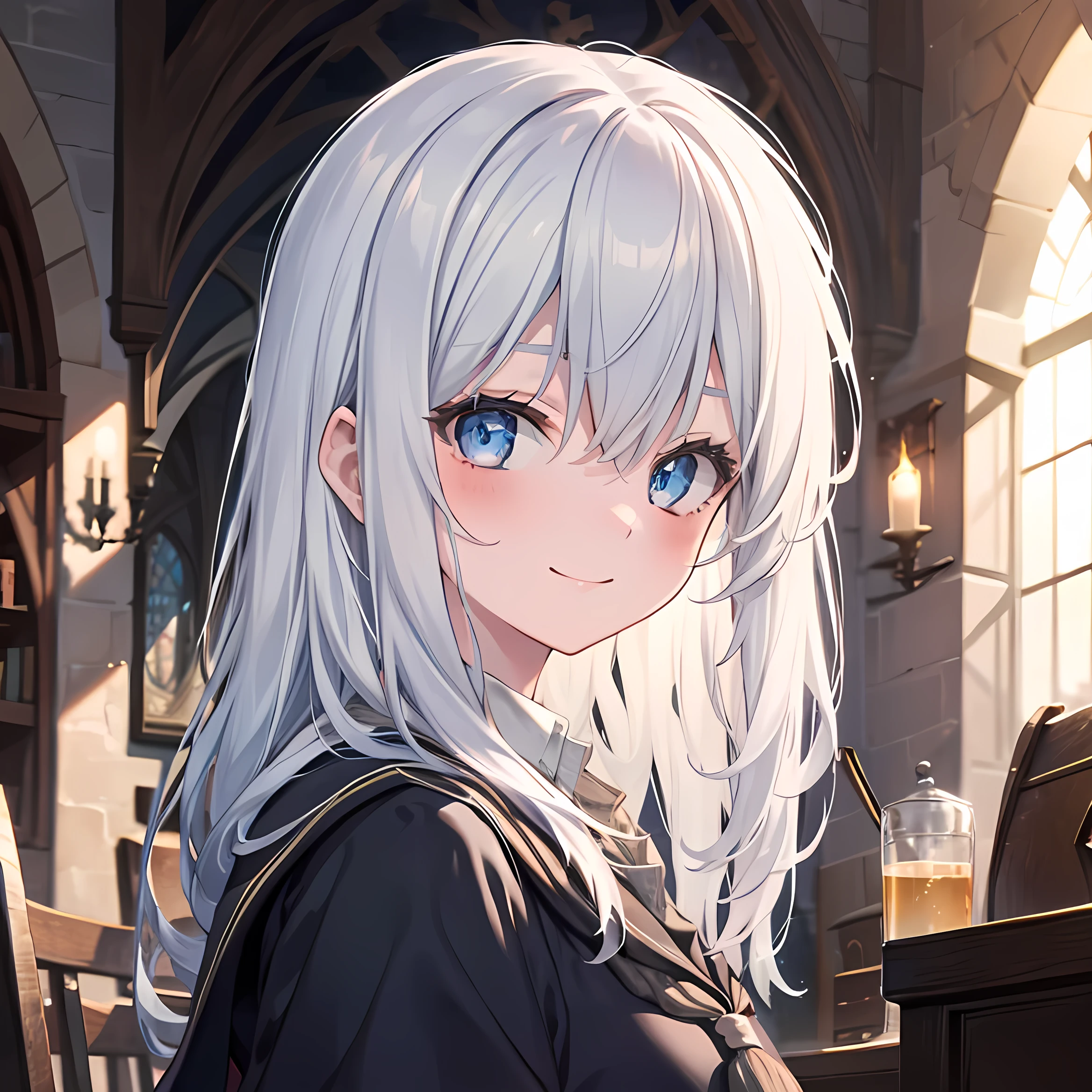 1 girl,Long hair, hogwarts uniform, smile, cute, ultra HD, portrait