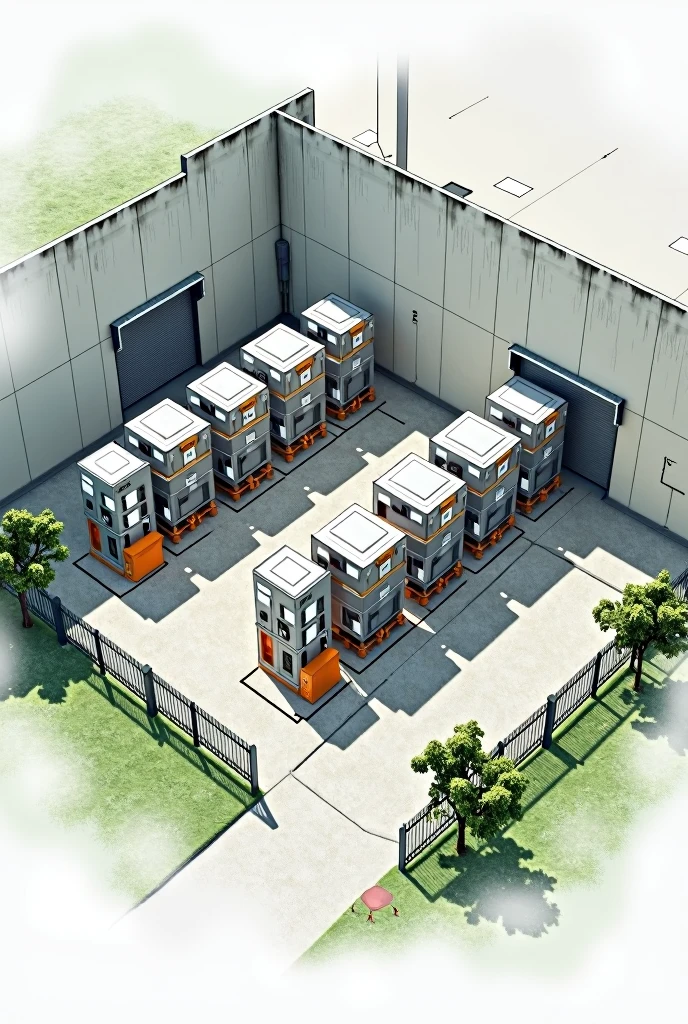 Draw a simulation drawing of the storage of Class 2A substances outside the building.

