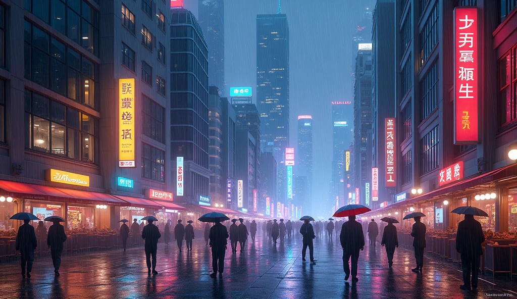 Beautiful night city during rain