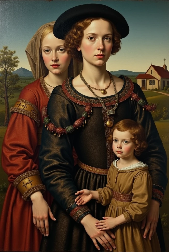 member of a prestigious family, and a young peasant woman and her son in 1450