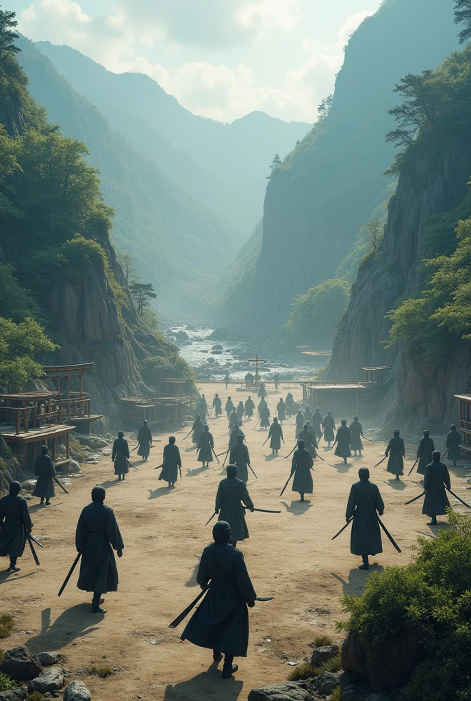 100 ninjas training together in their training ground