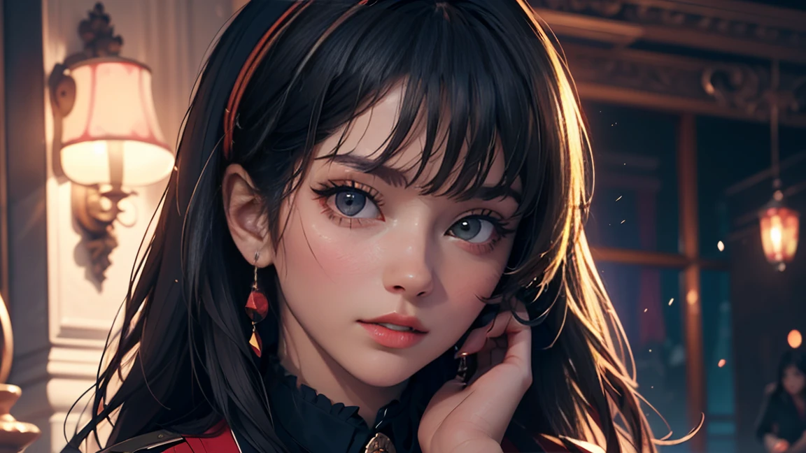 8K, Best Quality, 1girl, (skindentation), Night, (Dark), Clear Background Indoors, (People), Beautiful Bangs, Gorgeous,, (Clothing and Uniform:1.3),Soft Lighting, Attractive, Dark Room, (Mouth Closed:1.2, Beautiful Eyes, Detailed Eyes, Detailed Iris, Beautiful Lips, Beautiful Nose, Beautiful Face),(Primary Colors:1.5)