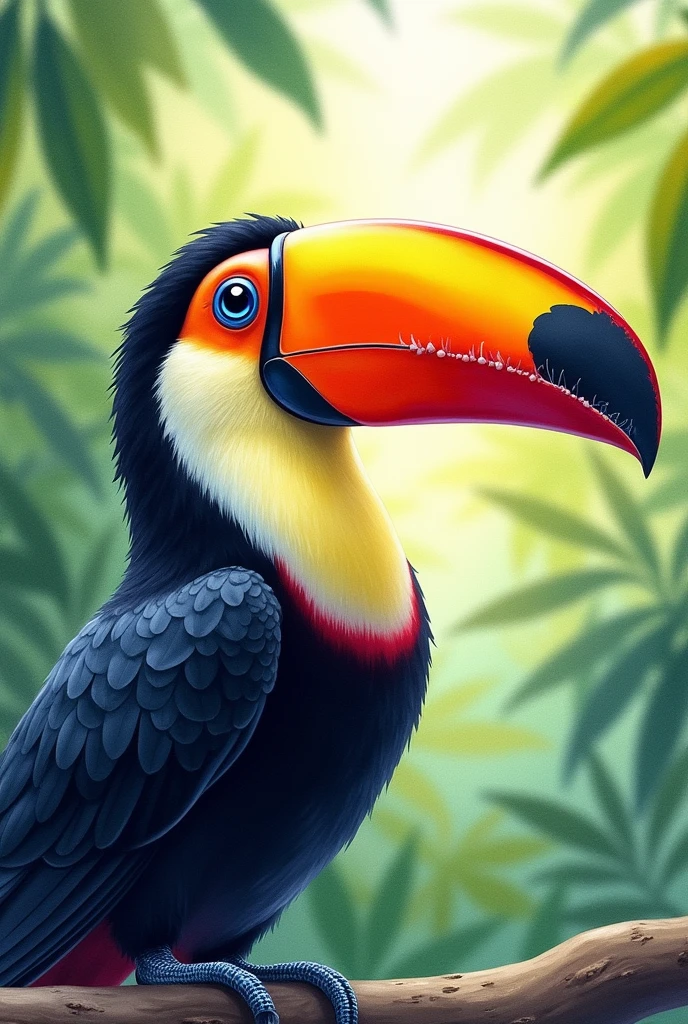 Create me a watercolor image of a toucan with a colorful beak