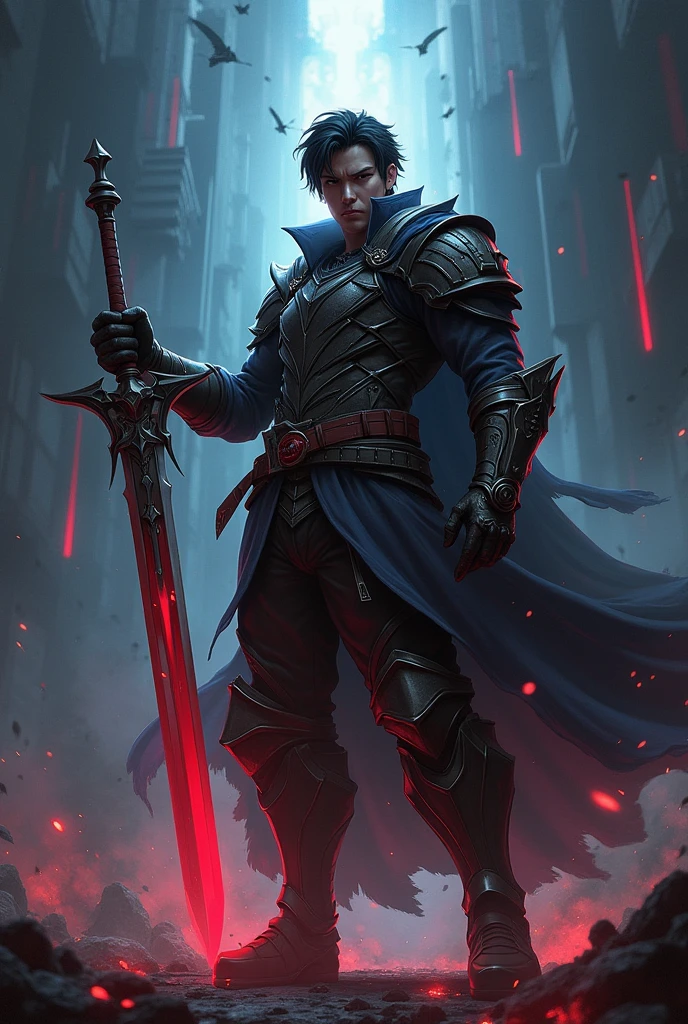 solo leveling sung jin woo with sword and written RAGEGOD esport gaming logo dark color theme