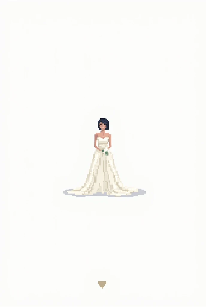 32 dots,pixel,pixelアート,Black Hair,,whole body,Wedding dress,White background