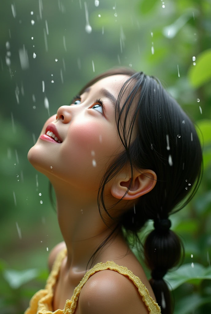 girl gets rain on her face