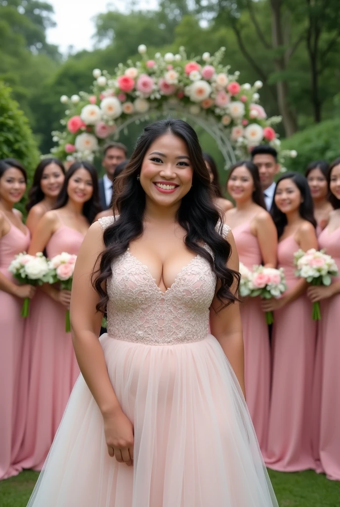 Chubby sexy filipina wedding bridesmaid photo outdoor wide shot