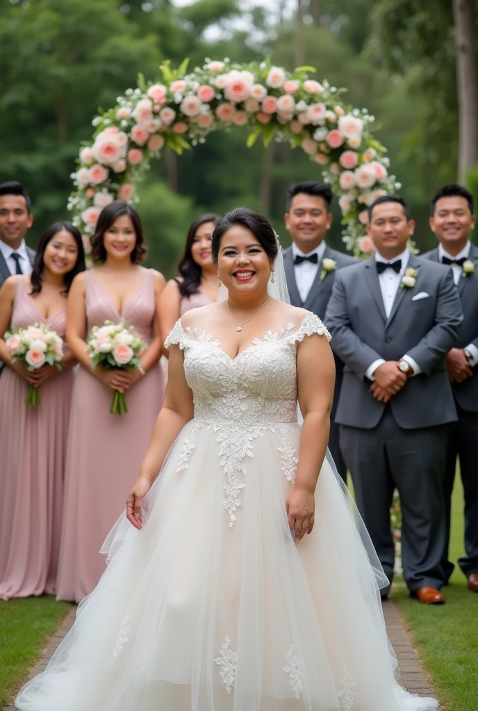 Chubby sexy filipina wedding bridesmaid photo outdoor wide shot