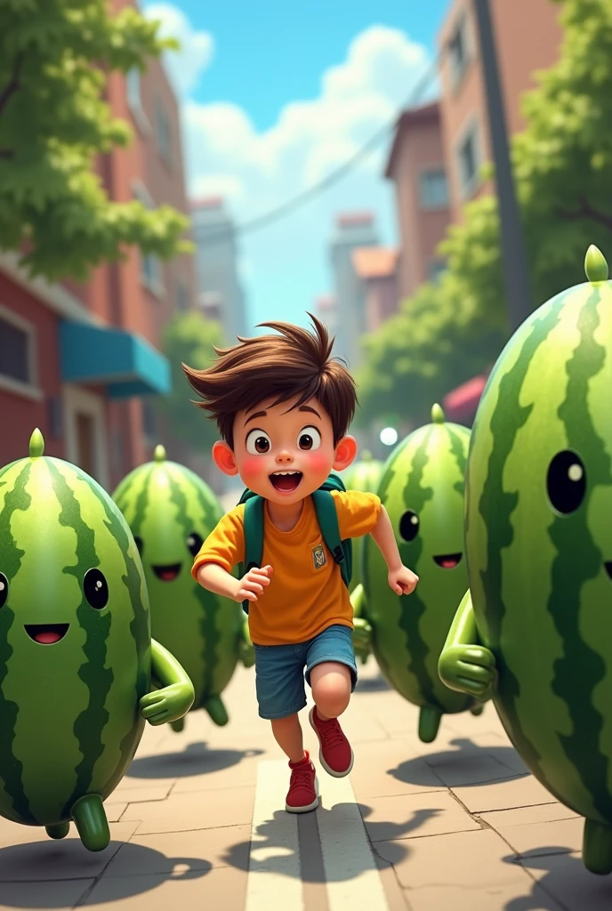 Lots of live watermelons Ioni run to school 
