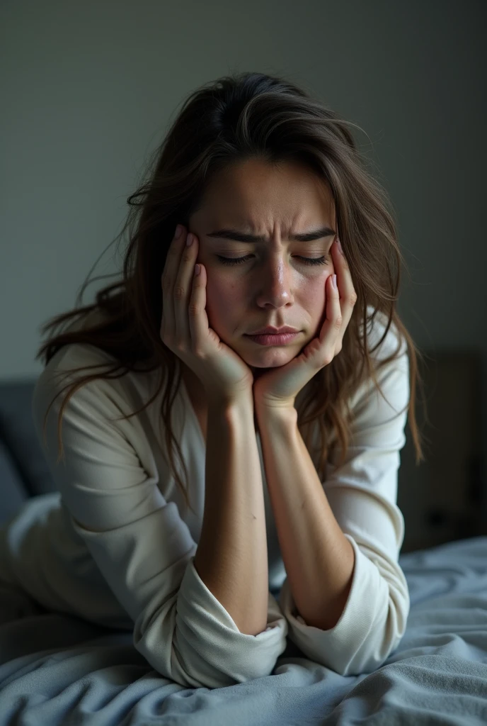 Woman experiencing hair loss and very sad 